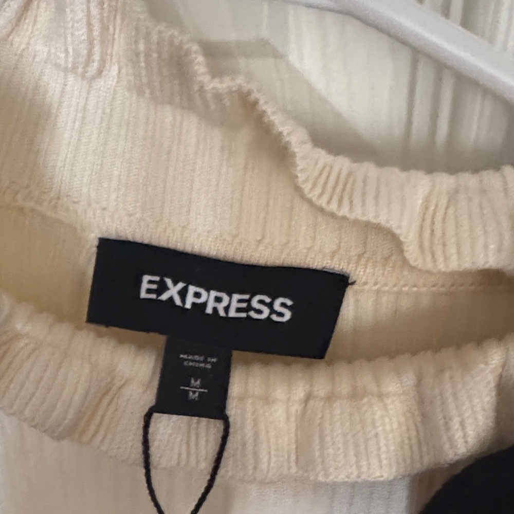Express Cream Ruffle Trim Sweater - Picture 2 of 9